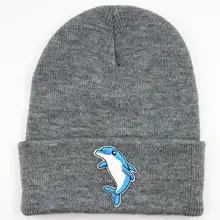 LDSLYJR утолщенная вязаная шапка с вышивкой дельфина из мультфильма, зимняя теплая шапка Skullies, шапка бини для мужчин и женщин 98