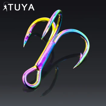

10pcs Treble Fishing Hook Stainless Steel Saltwater Freshwater Colourful Rainbow Anchor Triple Barbed Fishing Hooks 4 6 8 10