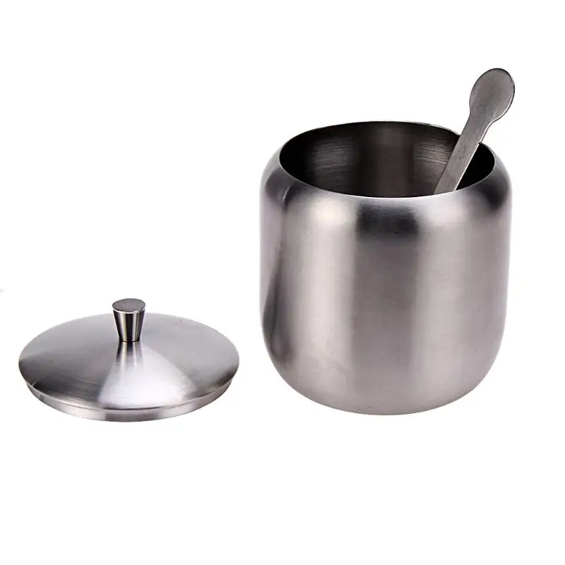 

350ml Stainless Steel Sugar Bowl Coffee Seasoning Jar Condiment Pot Spice Container Canister Cruet with Lid and Spoon