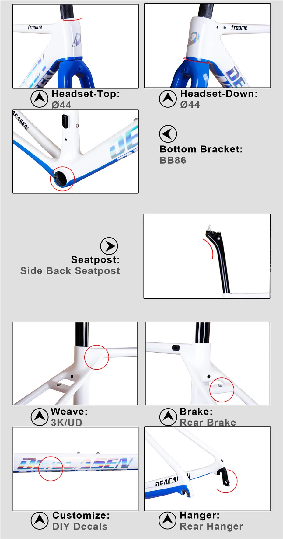 Clearance Wholesale Customized OEM Headset+Frame+Fork+Clamp+Seatpost Road Bike Frame BB86  DI2 lightest carbon road bike frame Bicycle 15