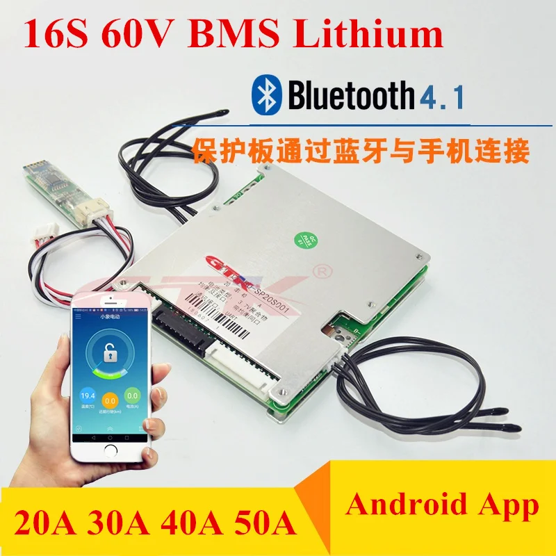 

smart BMS 16S 20A 30A 40A 50A 60V Lithium li-ion lipo balance BMS charge disply with communication UART android Bluetooth App