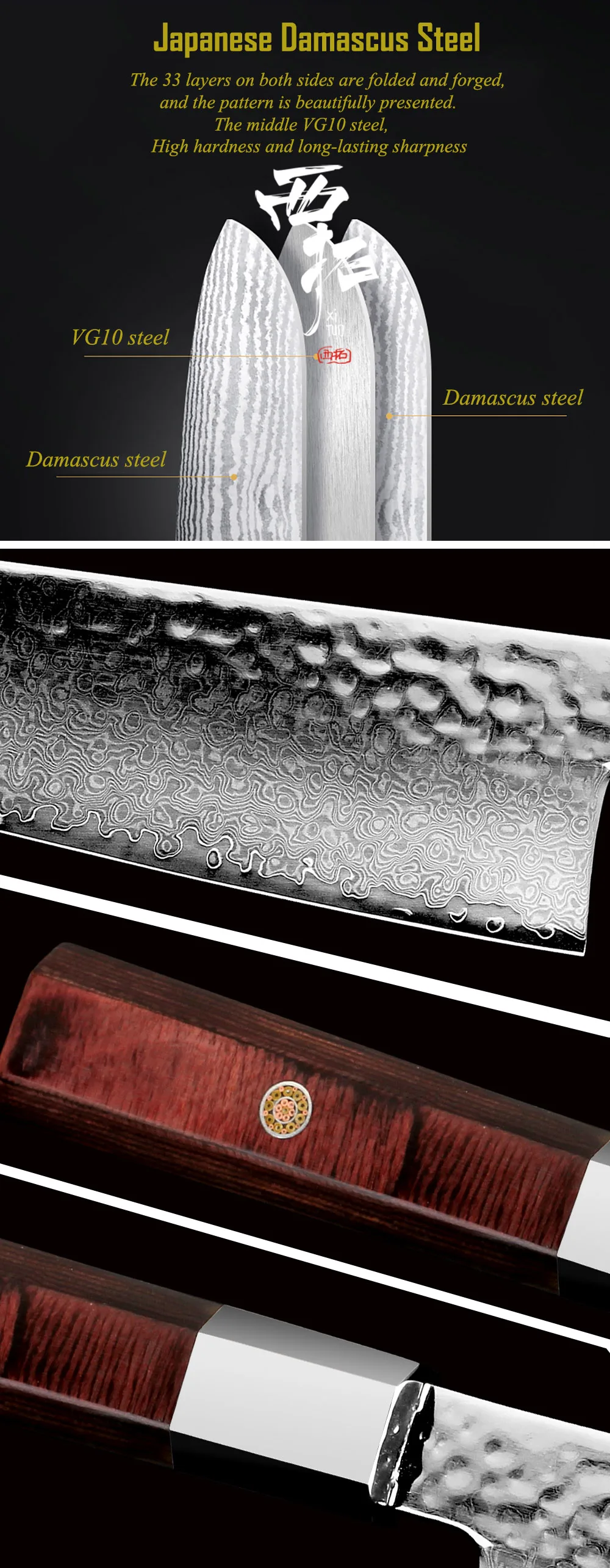  XITUO Japanese Damascus Steel Kitchen Knife Chef Cleaver Slicing Handmade Knife Frozen Sushi Butche - 33008325457