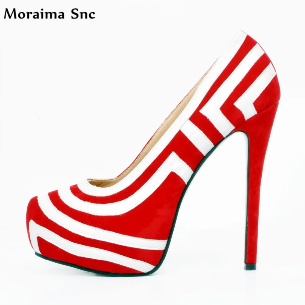 

Moraima Snc newest fashion sexy women concise type high quality Pumps Round toe high platform slip-on Ultra-high thin heel
