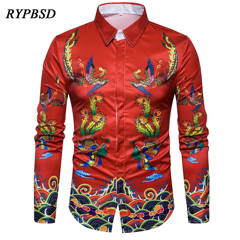 Mens Printed Dress Shirts for Men 2017 New Fashion Slim Fit Turn down