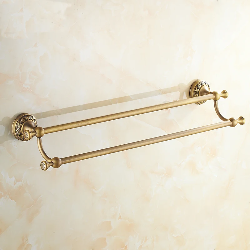 Antique copper double towel bars rack, European brass bathroom towel bars vintage, Retro wall