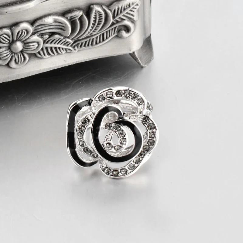 SINLEERY, нежный Серый Кристалл, полые розы, цветы, кольца, серебряный цвет, обручальные ювелирные изделия для женщин, Bague Femme Jz165 SSK