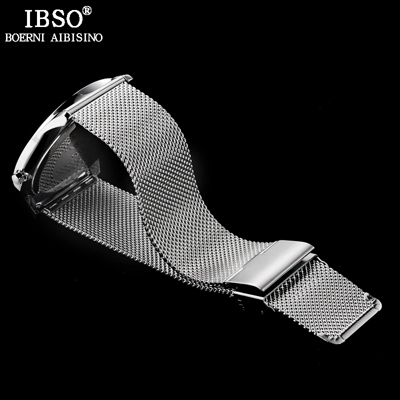 IBSO ультра тонкие мужские часы Топ бренд класса люкс Нержавеющая сталь сетка ремешок Спортивные кварцевые часы для мужчин простой стиль Relogio Masculino