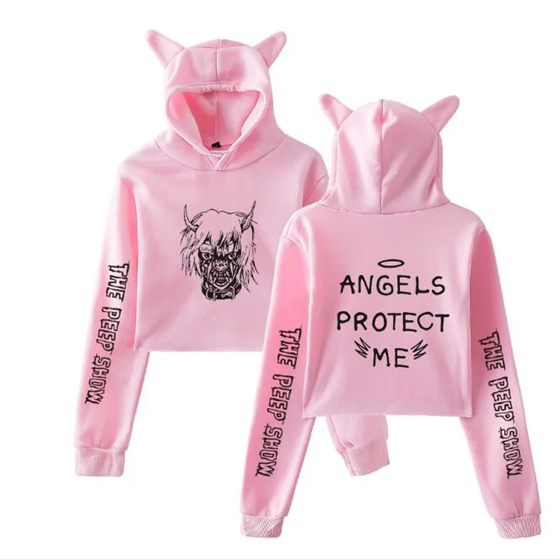 Розовая Толстовка RIP lil peep хип хоп Rapper lilpeep Kawaii Cat Ear укороченный топ с капюшоном