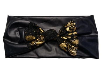 

J17359 2017 newest fashion black pur hair headbands flower printed knot headband shimmer block headband for women