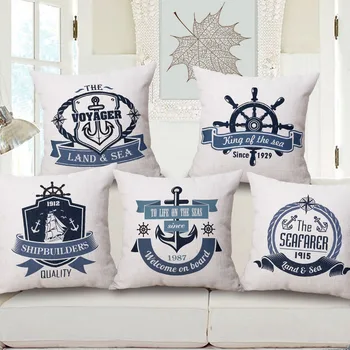 

Anchor Pillow Cover Marine Culture Throw Pillowcase Sailor's Memory Cotton Linen Cushion Cover For Sofa Bedroom Home Decorative