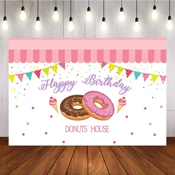 

NeoBackstudio Colorful Donuts Backdrop for photographic First Birthday Celebration Candy Bar backrdrops For Photo Studio