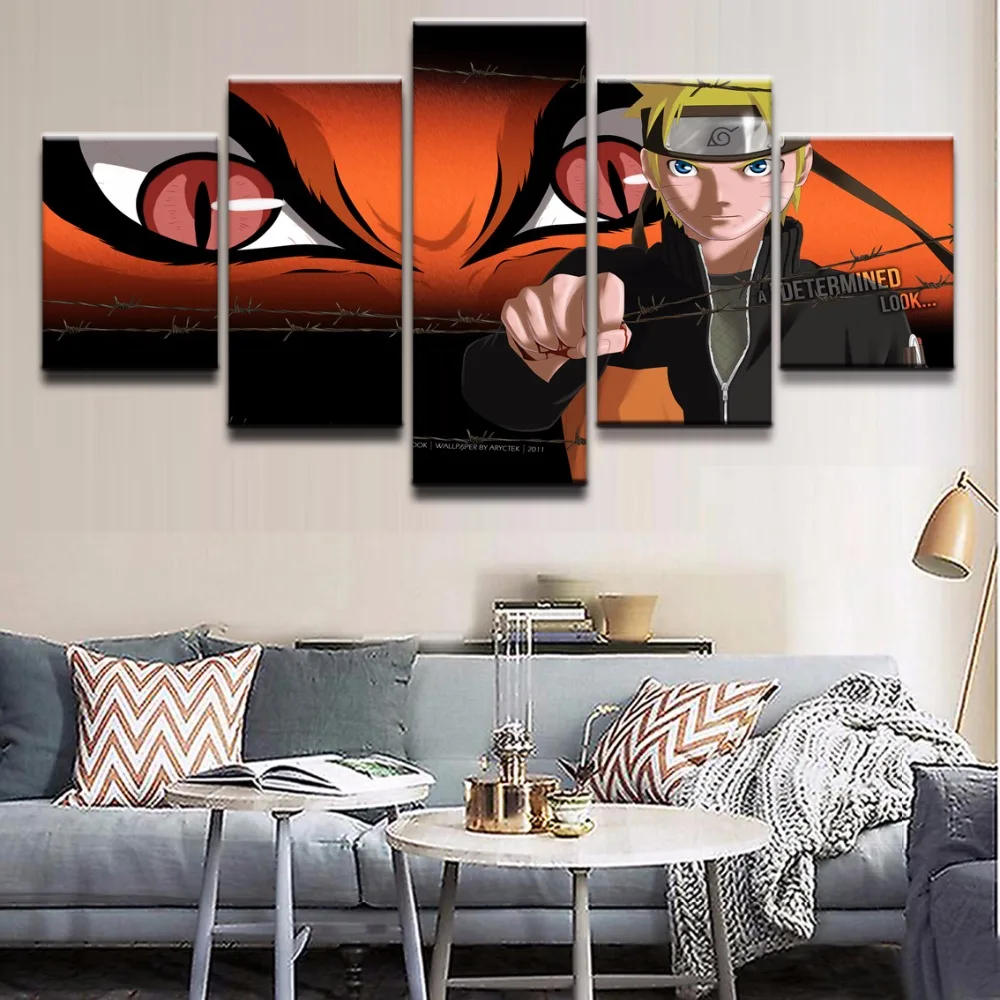 Naruto HD Printed Art Painting Modular Canvas Home Decor 5 Panel Naruto Character Living Room