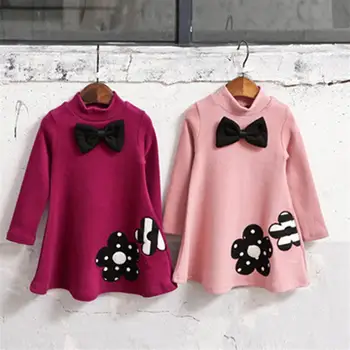 

Turtleneck Toddler Girls Winter Dress 2 3 4 5 6 7 Years Kids Flower Clothes for Girl Thick Warm Casual Children Princess Dresses