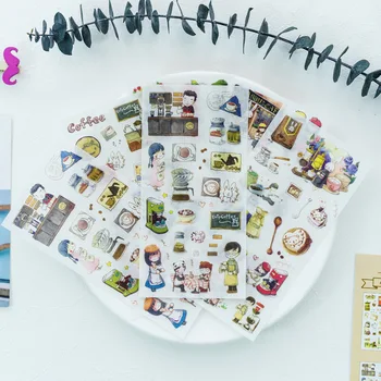 

1pcs 45948 Korean Stationery Wholesale TZ17-015 Coffee Time Handle 6 Stickers Stickers