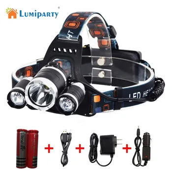 

LumiParty Headlamp T6 LED With 2*18650 Battery Wall/Car Charger USB Cable For Outdoor Sport Camping Hunting Hiking Riding