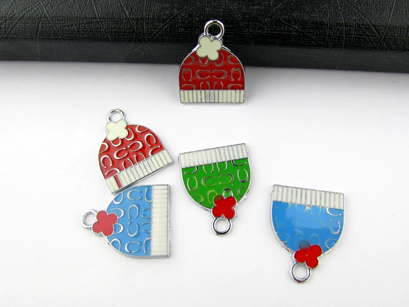 

ECM38 Mix Color 20Pcs Alloy Metal Enamel Christmas Hat Charms Pendants 22x18.5mm