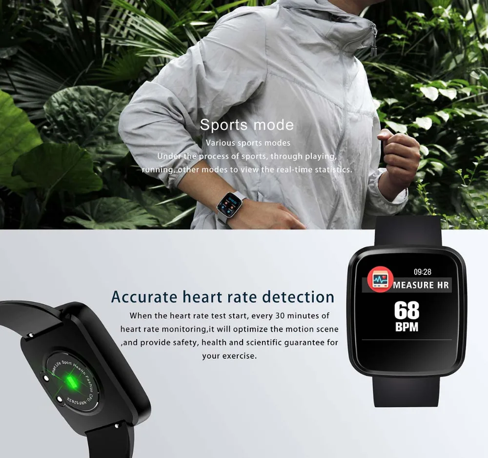 SunKinFon Smart Wristband U9 Heart Rate Blood Pressure Monitor Fitness Tracker Color LCD Bracelet Smart Band for iPhone 8 Plus 7