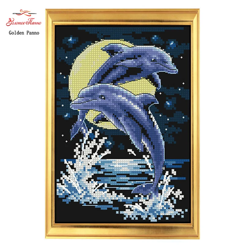 

Golden Panno,Needlework,DIY DMC Cross stitch,Sets For Embroidery kit 11ct unprinted cotton thread Dolphin Cross-Stitching