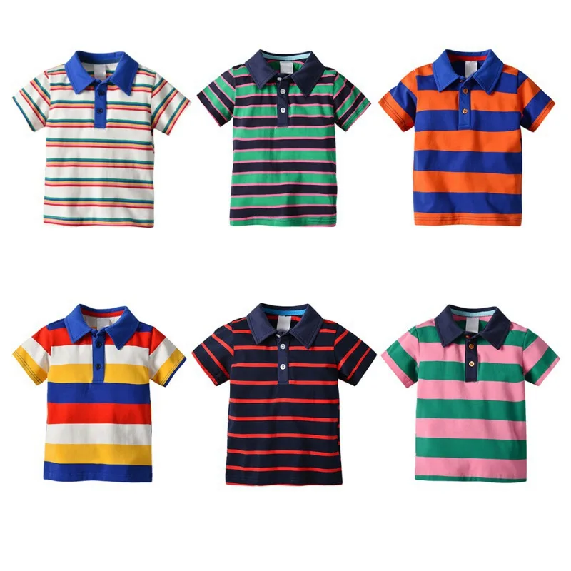 

Kids Boys Shirts Colorful Stripes Short Sleeve Summer Top Shirt 1-6Y Kids Clothes Cotton Camiseta Toddler Boy Gentleman Tees M