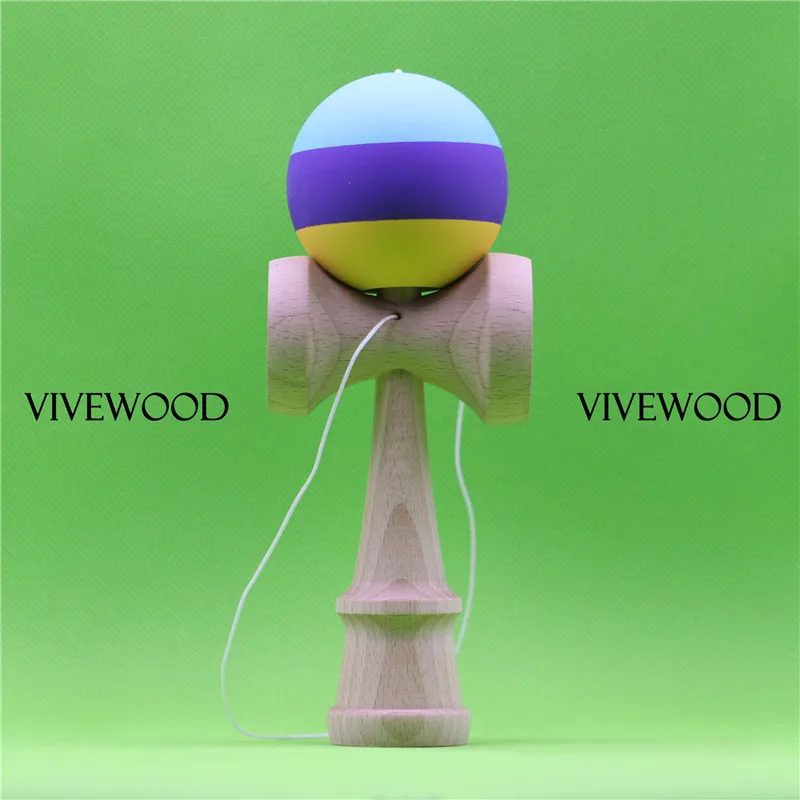 

Tricolor Rubber Kendama,Sky Blue/Purple/Yellow design,V2.0 Ken with Bigger CUP,Beech TAMA with new 22MM Bevel,easy to play