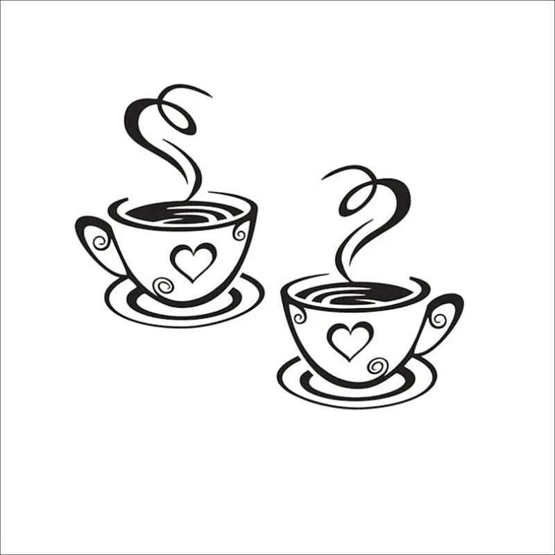Two coffee cups Kitchen Bar Wall Sticker for living room Restaurant Background Art Decals stickers wallpaper home decoration Two coffee cups Kitchen Bar Wall Sticker for living room Restaurant Background Art Decals stickers wallpaper home decoration