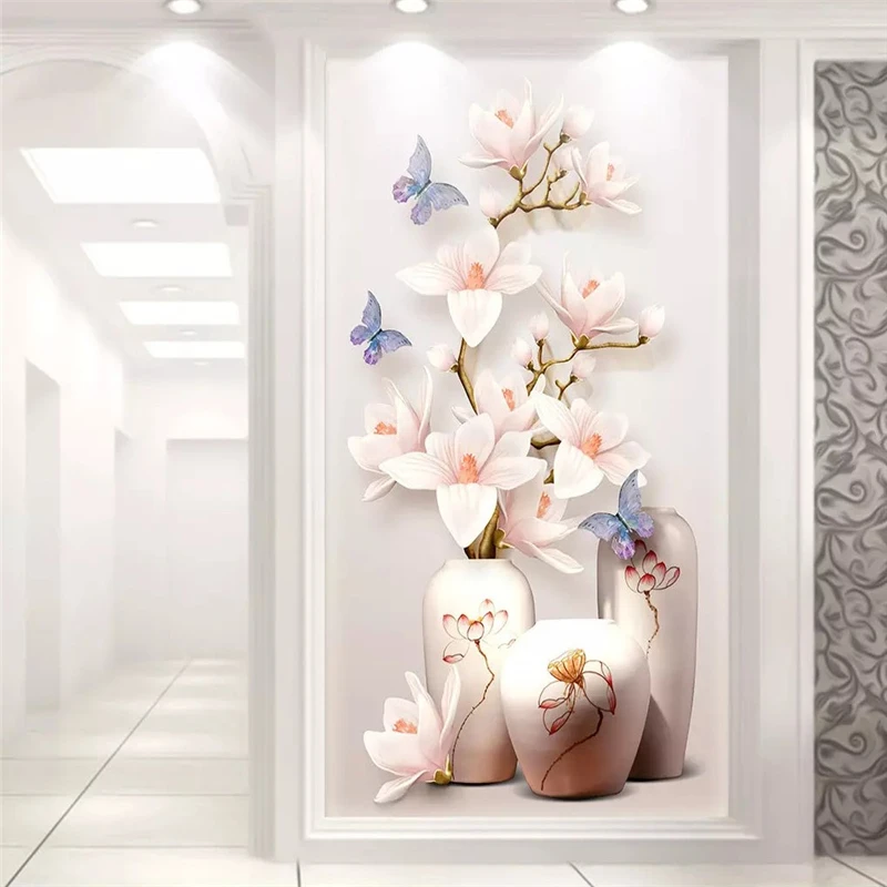 

beibehang Custom Photo Wallpaper Mural 3D Magnolia Flower Embossed Flower Vase Xuanguan Aisle Decorative Painting papel de pared