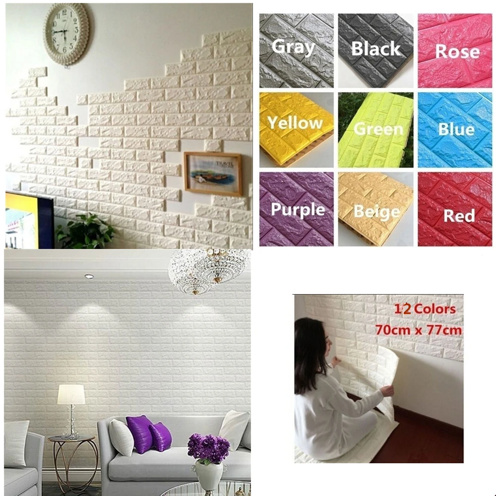 3D Stone Brick Texture Self Adhesive Wall Stickers PE Foam Decal DIY
