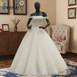 Lover Kiss Vestido De Noiva 2019 скромные в пол, со стразами свадебное платье вышитое бисером с открытыми плечами Бал Невеста платье халат de mariée