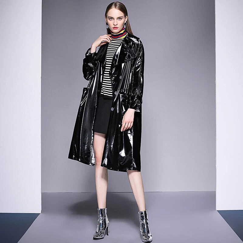 Solide Double Et Femmes Manteau Tranchée Hiver Breasted Black De 2018 Couleur Lumineux Mode Noir Automne UPt8qngw