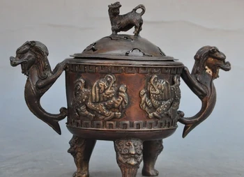 

5" marked chinese palace bronze Dragon beast foo dog lion incense burner Censer