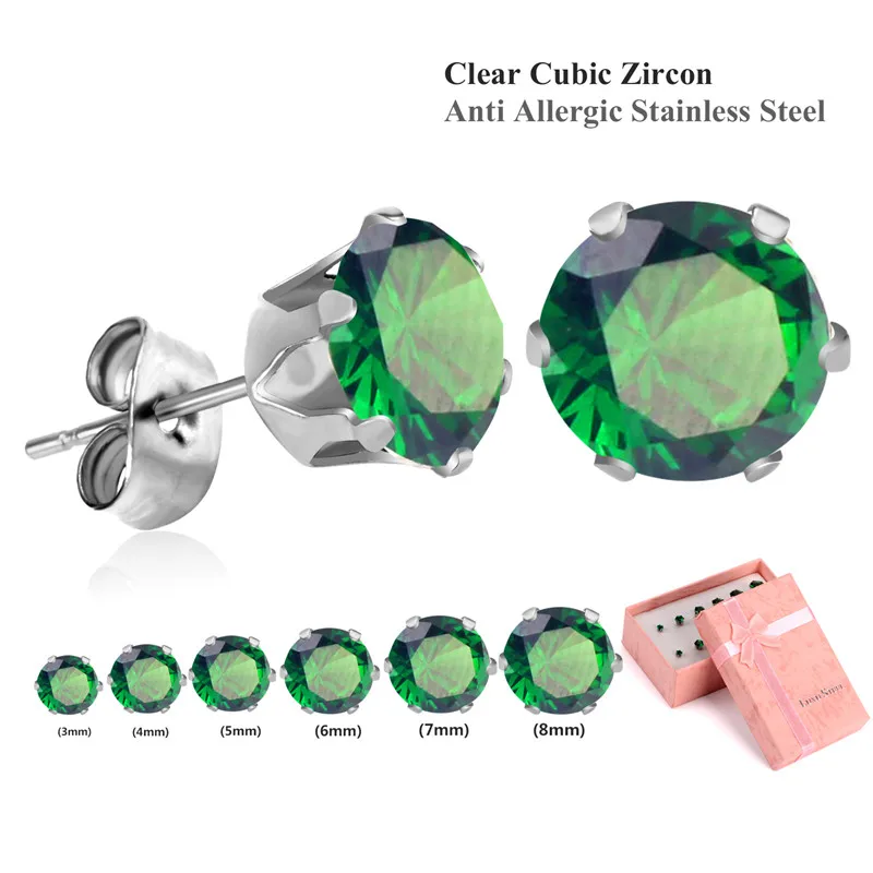 Роскошные круглые/квадратные серьги из кубического циркония, 6 пар/кор., набор из разноцветных камней по месяцу рождения, серьги-гвоздики с эффектом пуш-ап, бижутерия, серьги - Окраска металла: emerald silver