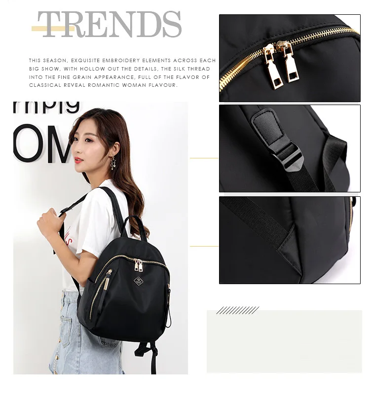 Women Floral Nylon Backpack Female Fashion Printing Casual Rucksack Famous Lady Girls Large Black Purple Blue Soft Shoulder Bag (14)