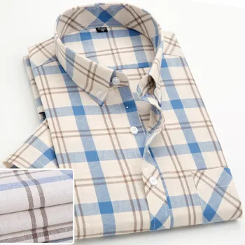 

New Plaid Men's Short Sleeve Shirt Fashion Casual Slim Fit Korean Check Foraml Shirt Pure Cotton Blouse Camisa Social Heren Shir