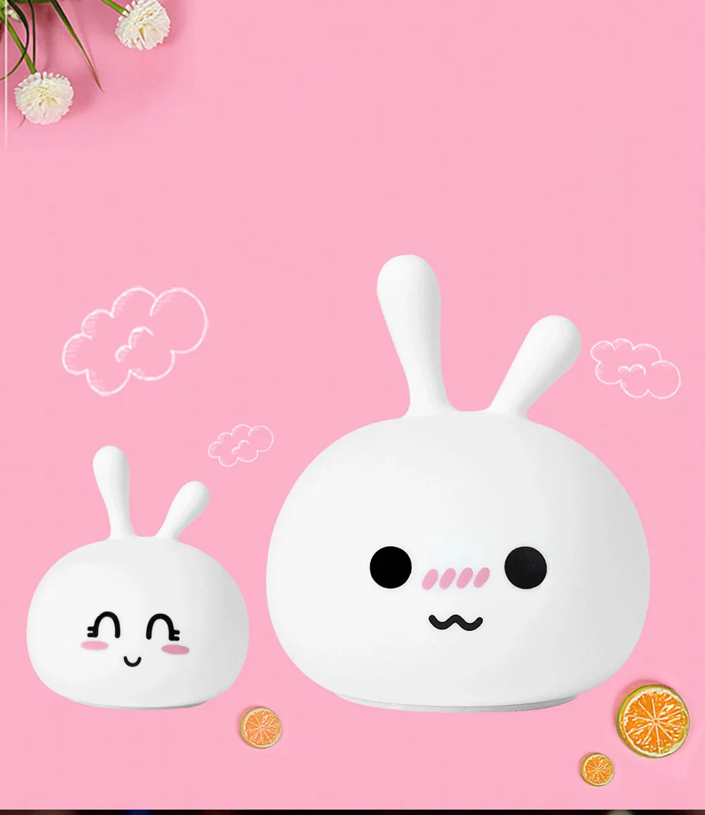 SuperNight Cartoon Rabbit LED Night Light Cute Bunny Colorful Silicone USB Children Kids Baby Bedroom Bedside Table Lamp Gift (9)