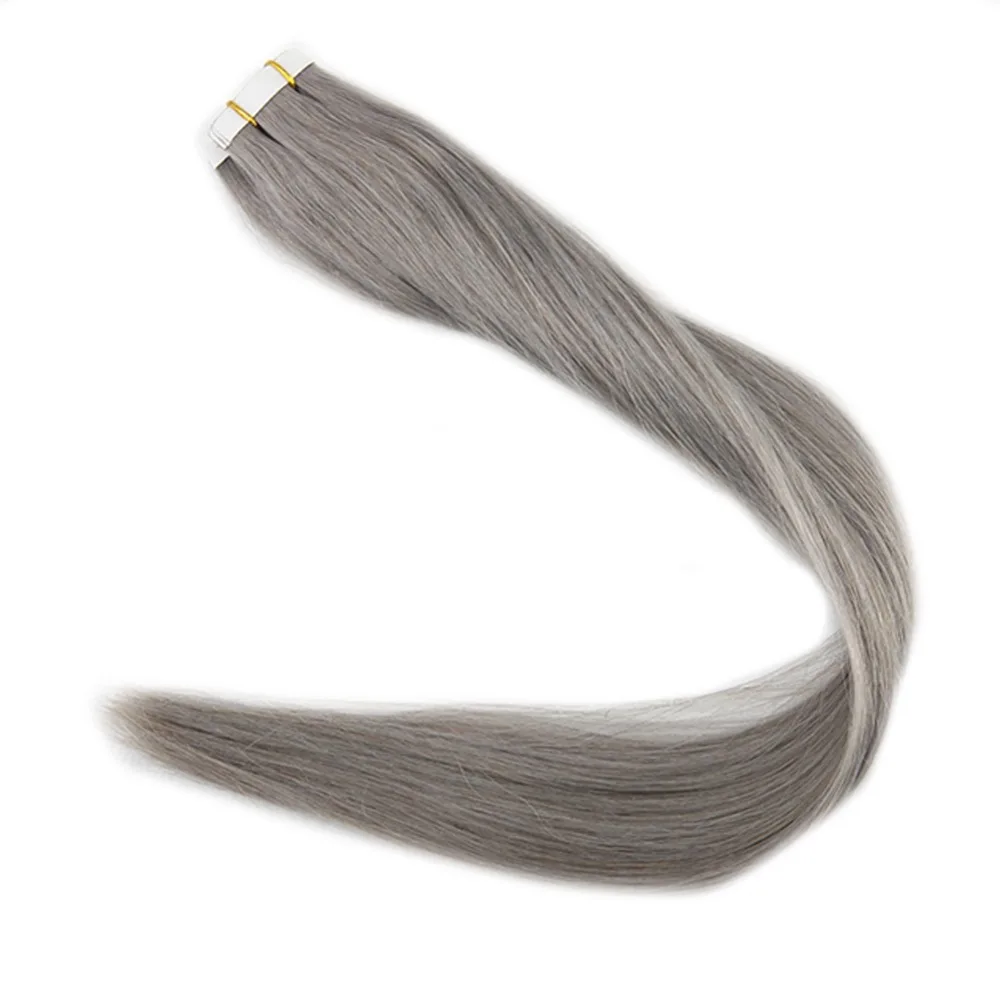 Полный блеск клей в шиньоны из натуральных волос серебристо-серый волосы remy кожи уток 50 г клейкие ленты в волосы 20 штук клейкая лента в