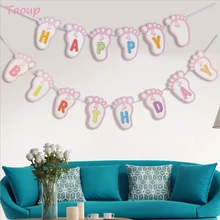

Taoup Pink Foot Banner Birthday Party Supplies Wedding Decors Paper Flags and Banners Happy Birthday Banner Baby Shower Girls