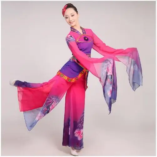 Customize woman peony Embroidery long sleeves Chinese classical dance costums water sleeves Ancient Fairy wear for performance
