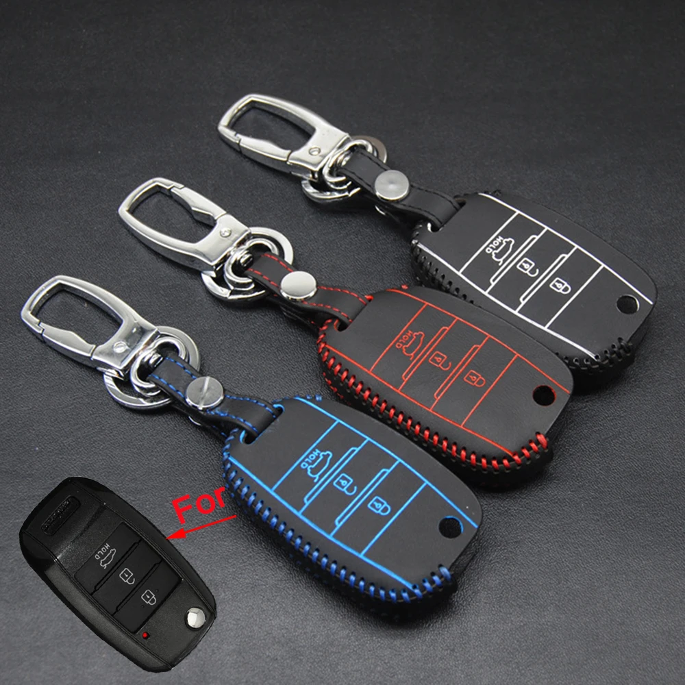 Кожаный чехол для ключей от автомобиля OkeyTech, брелок для Kia Rio QL Sportage Ceed Cerato Sorento K2 K3 K4 K5, брелок для автомобиля