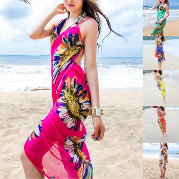 

new v-neck Bikini bathing suit Summer Women Bohemian Bathing Suit Swimwear Cover Beach Dress 6 color 2019