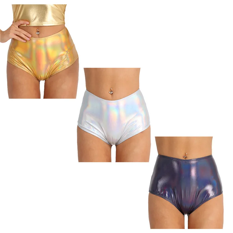 Fashion Women Shiny Metallic Patent Leather Sexy Lingerie Panties Underwear Dance Raves and Swim Beachwear Summer Briefs