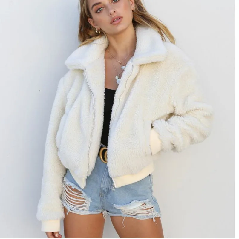 

Women Casual Faux Fur Coat Jacket 2018 Autumn Winter Elegant Loose Warm Soft Female Outwear Zipper Teddy Overcoat Jacket E1068