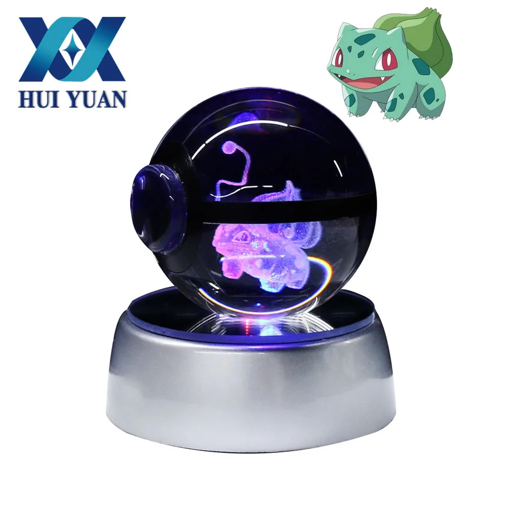 Bulbasaur 5CM Crystal Pokeball Desktop Decoration Light Glass Ball LED