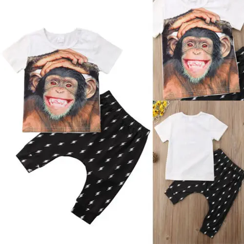 Casual Kids Baby Boys Monkey Summer Clothes Short Sleeve T Shirt Top