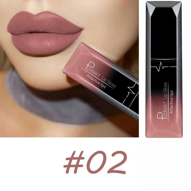 PUDAIER Matte Lipstick Waterproof Nude Velvet Glossy Lip Gloss Lipstick Lip Balm Sexy Red Lip Tint 21 Colors Women Makeup Gift - Цвет: 2