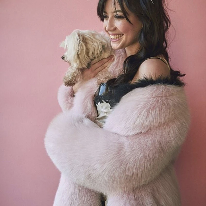 

EIFURKOP Full pelt real fox fur coat, women natural fashion fox fur jacket for winter pink white fox fur coats warm winter