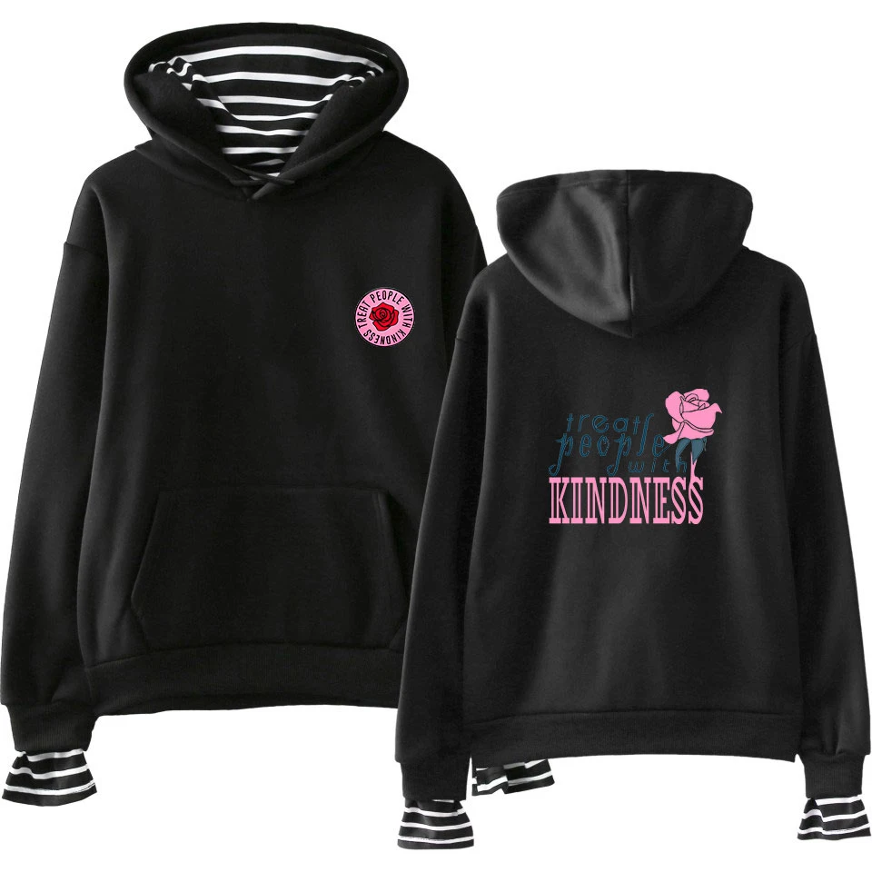 

Harry Styles Treat People With Kindness Printed Fake Two Piece Hoodies Women Fashion Streetwear Hoodie Sweatshirt Casual Jacket