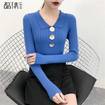 

sweater women Knitted Turn-down Collar plus size Pullovers Top for Woman spring Female Oversized Sweater