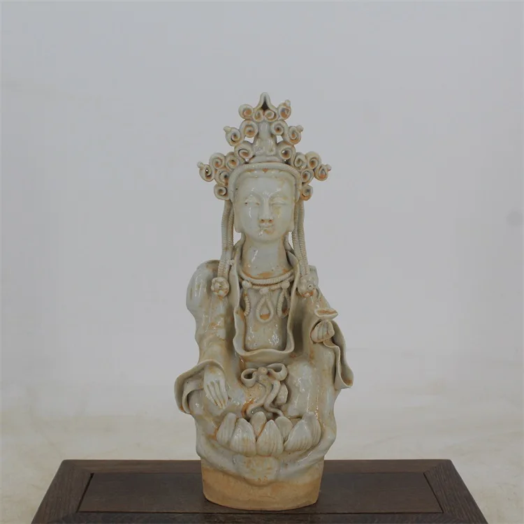 9 antique SongDynasty porcelain statue,White glaze sit lotus Goddess