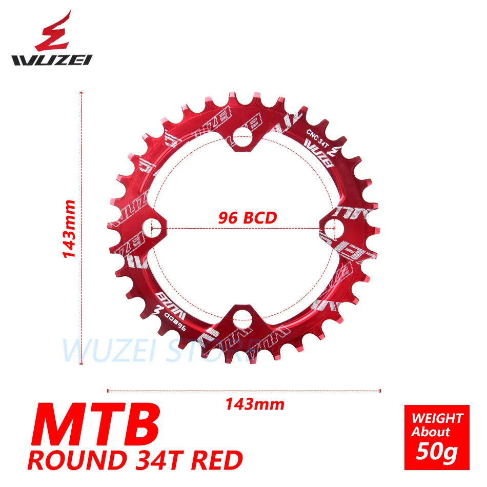 WUZEI BCD 96 мм круглая/Овальная велосипедная Звездочка MTB горная цепь колеса для Shimano ALIVIO M4000 M4050 M672 M782 GX Кривошип - Цвет: Round Red 34T