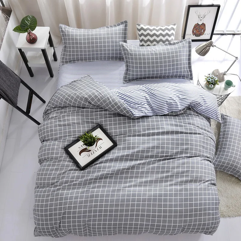 Grey Plaid Bedding Set Adult Soft Cotton Bed Linens Double Queen King Size Quilt Comforter Duvet Cover 24 Bedding Sets Aliexpress